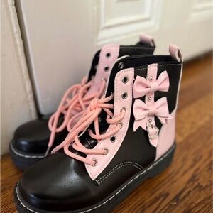 Kids Black and Pink Boots with Bows
